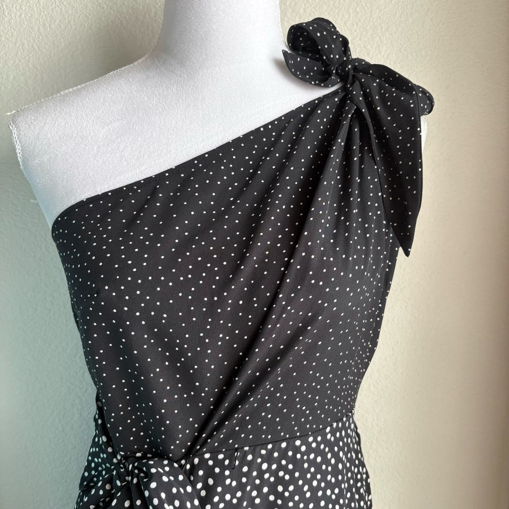 NWT Diane Von Furstenberg One Shoulder Knot Scarf Dress Polka Dot Silk 12